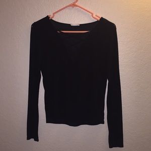 Black long sleeve slim cotton top